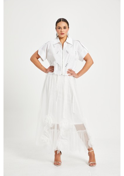 Kadın Tül Detaylı Uzun Etek – Astarı Elastan Karışımlı, Özel Tasarım fiyatları