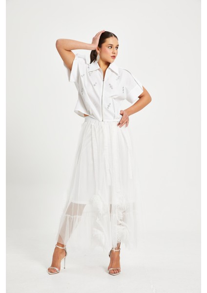 Kadın Tül Detaylı Uzun Etek – Astarı Elastan Karışımlı, Özel Tasarım modelleri