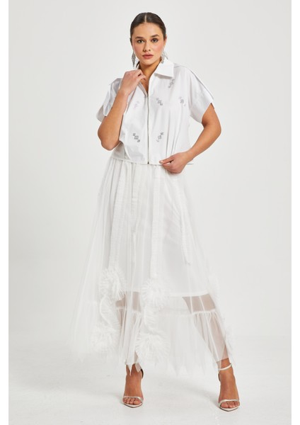 Kadın Tül Detaylı Uzun Etek – Astarı Elastan Karışımlı, Özel Tasarım fırsatları