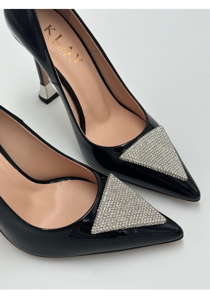 Hakiki Deri Taşlı Kadın Stiletto