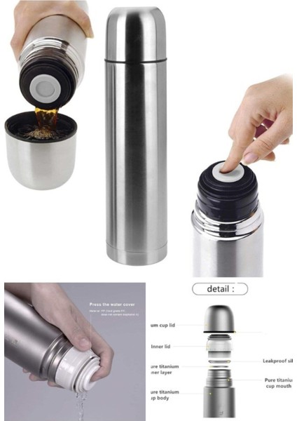 Isime Kişiye Özel 1 Lt Çelik Inox Çift Katmanlı Termos 12 Saate Kadar Sıcak Soğuk Tutma Kamp Termos