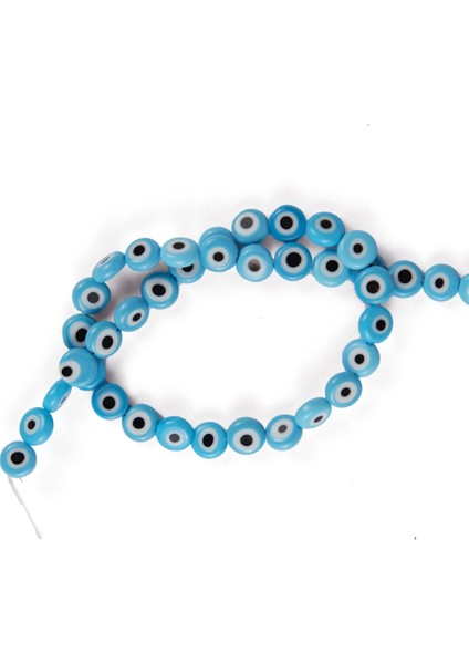 Yassı Nazar Boncuğu Dizisi Açık Mavi El Yapımı Nazar Boncuğu 8 mm