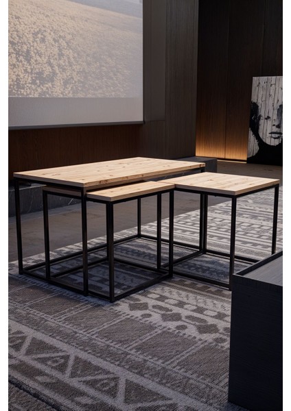 Elora 3'lü Orta Sehpa | Siyah | 90X48X48 cm