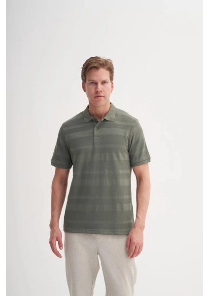 Cazador Polo Yaka Regular Fit Örme Çizgi Dokulu Tişört