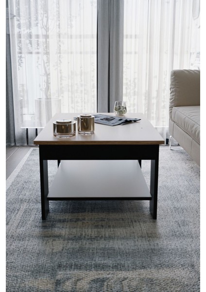 Atlantik Çam - Siyah Sole Orta Sehpa 60X90X45 Alt Büyük Raflı fiyatları