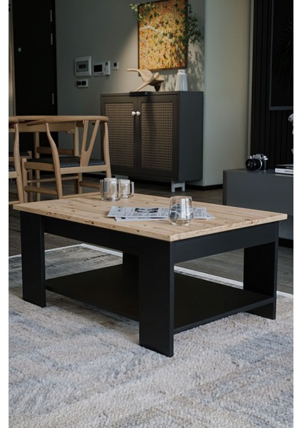 Atlantik Çam - Siyah Sole Orta Sehpa 60X90X45 Alt Büyük Raflı fırsatları