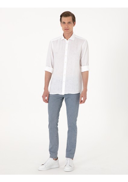 Erkek Beyaz %100 Keten Regular Fit Uzunkollu Gömlek 50303293-VR013