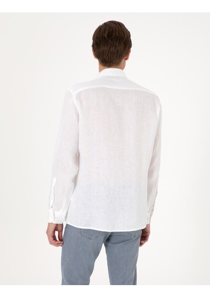 Erkek Beyaz %100 Keten Regular Fit Uzunkollu Gömlek 50303293-VR013