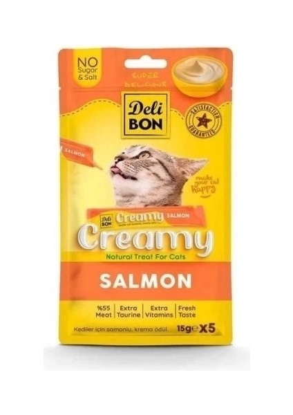 Delibon Creamy Somonlu Sıvı Kedi Ödül Maması 5X15 gr