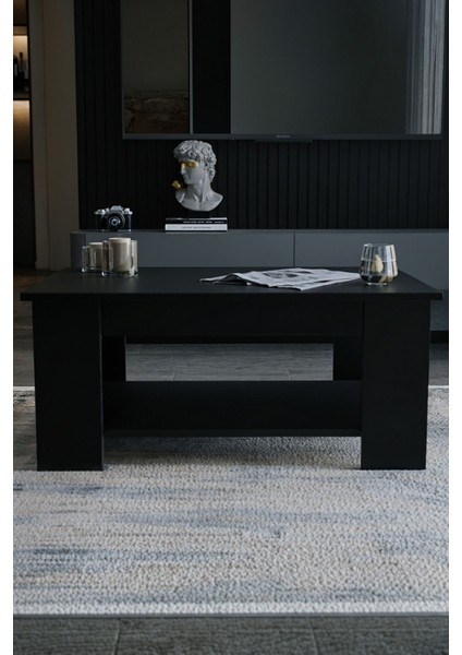 Siyah Sole Orta Sehpa 60X90X45 Alt Büyük Raflı