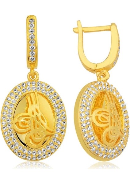 Gümüş Tuğralı Oval Bayan Küpe