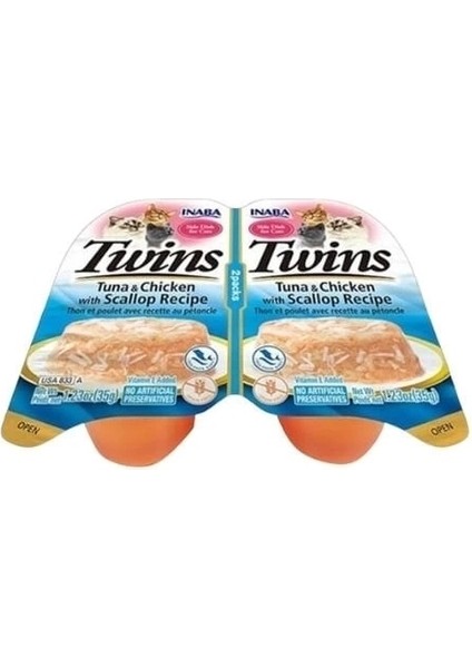 Inaba Twins Jöle Içinde Ton Balıklı Deniz Taraklı ve Tavuklu Yetişkin Konserve Kedi Maması 35 gr 2 Adet
