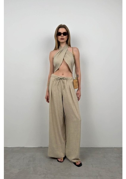 Fh Fashionhere Çapraz Bağlamalı Keten Crop