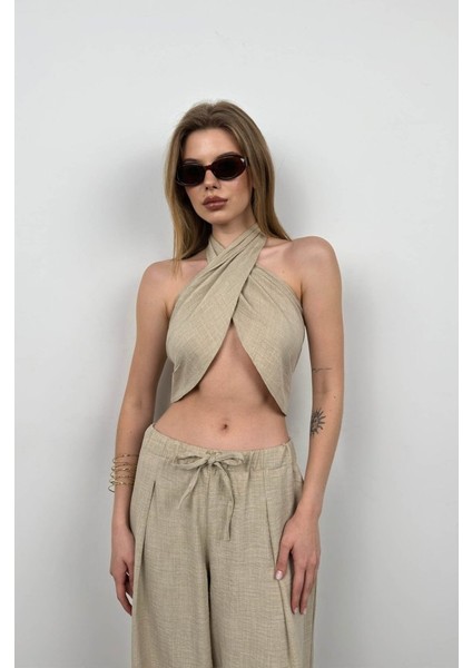 Fh Fashionhere Çapraz Bağlamalı Keten Crop fiyatları
