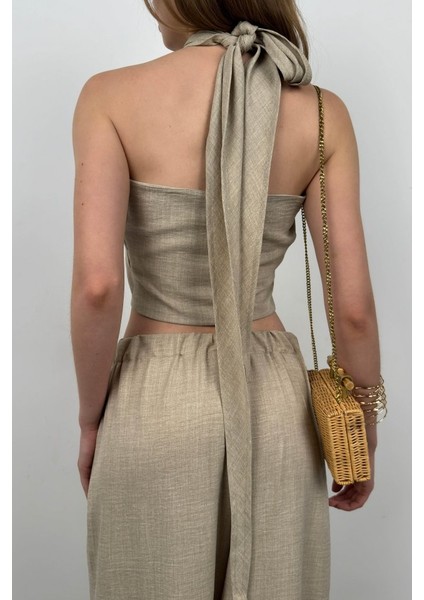 Fh Fashionhere Çapraz Bağlamalı Keten Crop fırsatları