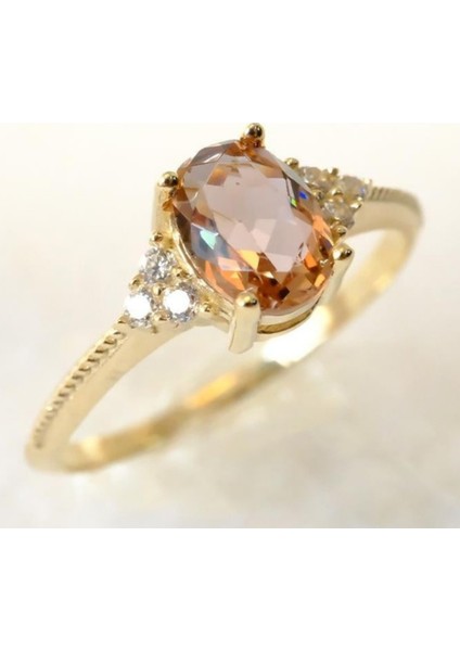 Gümüş Yüzük -Oval Kesim Tektaş Zultanit Yan Zirkon Taşlı Modern 925 Ayar Gümüş Kadın Yüzük-Hediyelik