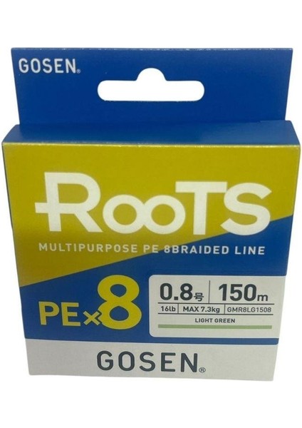 X8 Roots Pe 8 Örgü Spin Ip Misina 0.8 150MT A.yeşil 0.153 mm