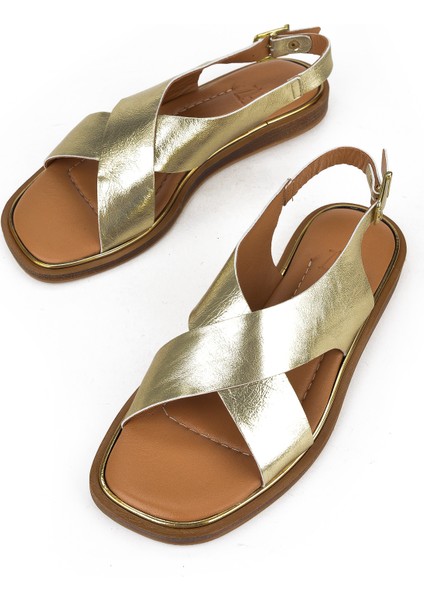 , Kadın Hakiki Deri Sandalet 1511032Z11500 Altın indirimleri