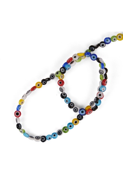 Karışık Renkli 4 mm Yassı Nazar Boncuğu Dizisi El Yapımı Nazar Boncuğu