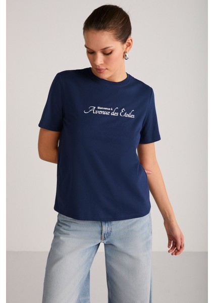 Alma Kadın Regular Baskılı Lacivert T-Shirt
