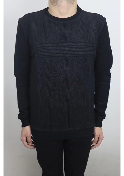 Fistan Store Erkek Desenli Spor Kesim Normal Kalıp Bisiklet Yaka Selanik Kumaşlı Kışlık Kazak