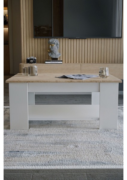 Atlantik Çam - Beyaz Sole Orta Sehpa 60X90X45 Alt Büyük Raflı modelleri