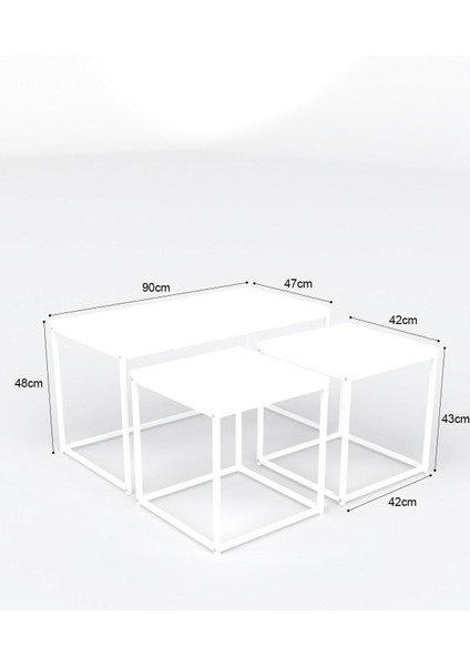 Martina 3'lü Orta Sehpa | Beyaz | Beyaz Ayak | 90X48X48 cm fırsatları