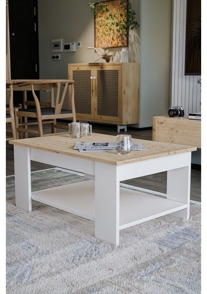 Safir Meşe - Beyaz Sole Orta Sehpa 60X90X45 Alt Büyük Raflı fırsatları