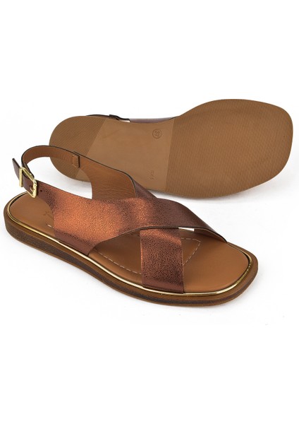 , Kadın Hakiki Deri Sandalet 1511032Z11500 Bronz fırsatları