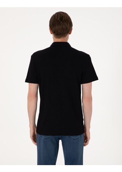 Erkek Siyah Slim Fit Örme Dokulu Polo Yaka Tişört 50309946-VR046 indirimleri