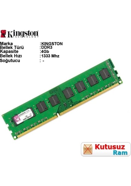 Kıngston 4gb Ddr3 1333MHZ Pc Ram KVR13N9S8/4 (Kutusuz)