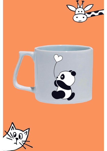 Panda Love Tasarım Baskılı Beyaz Lüks Sap Kupa Bardak
