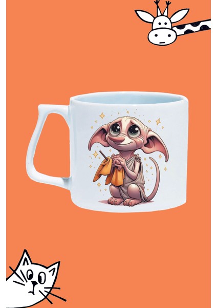 Dobby Karakter Harry Tasarım Baskılı Beyaz Lüks Sap Kupa Bardak
