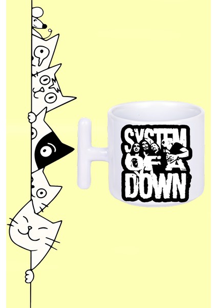 Rock Müzik Grup System Of A Down Tasarım Baskılı Beyaz T Sap Kupa Bardak