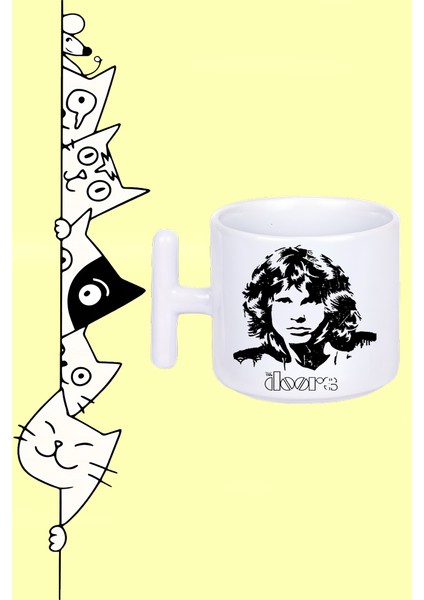 Doors Rock Müzik Grup Tasarım Baskılı Beyaz T Sap Kupa Bardak