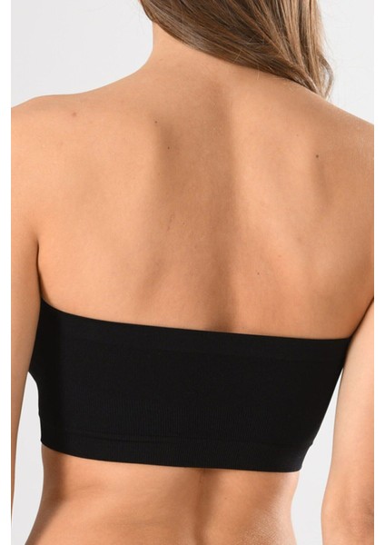 Kadın Siyah Dikişsiz Basic Pedsiz Fitilli Straplez Büstiyer Örme Seamless 1401 modelleri