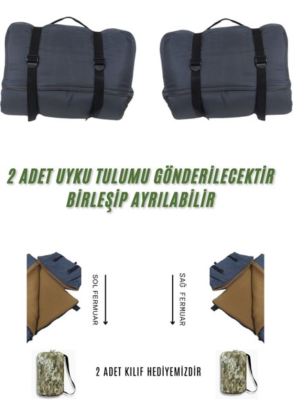Çift Kişilik 2'li Birleşip Ayrılabilir Takım Uyku Tulumu (-25) Mikro Su Itici Kamp (2.15×1.50)