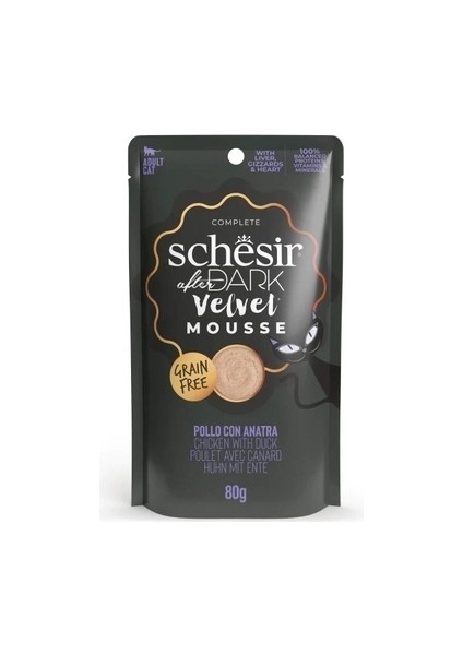 Schesir After Dark Velvet Mousse Tavuklu ve Ördekli Yetişkin Kedi Yaş Maması 80 gr