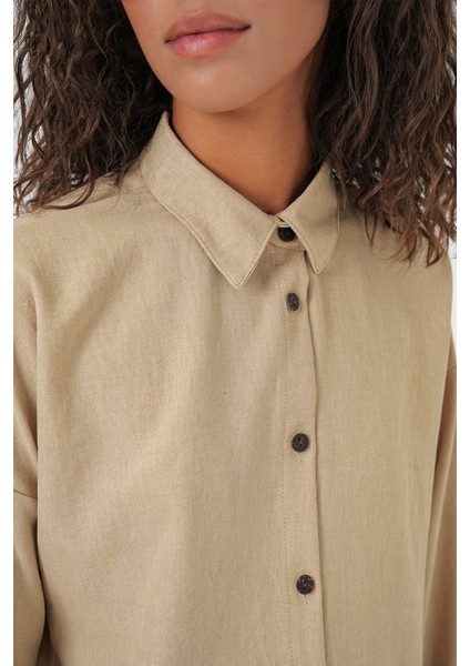 Bej Oversize Keten Alt Üst Takım 6622