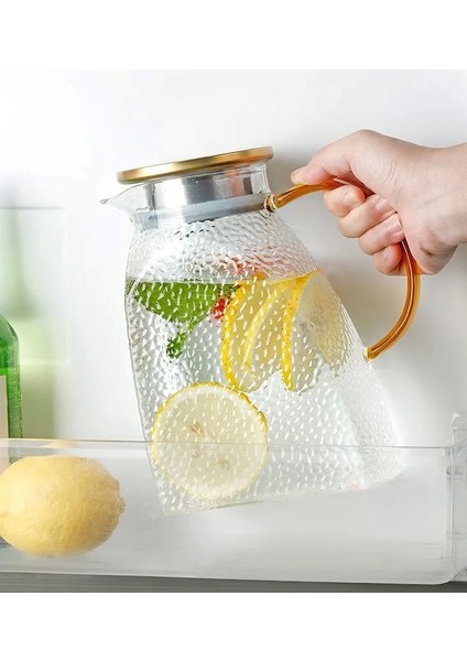 Borosilikat Cam Buzlu Gold Saplı Dolap Kapağına Uyumlu Sürahi 1500 ml Seriva fırsatları