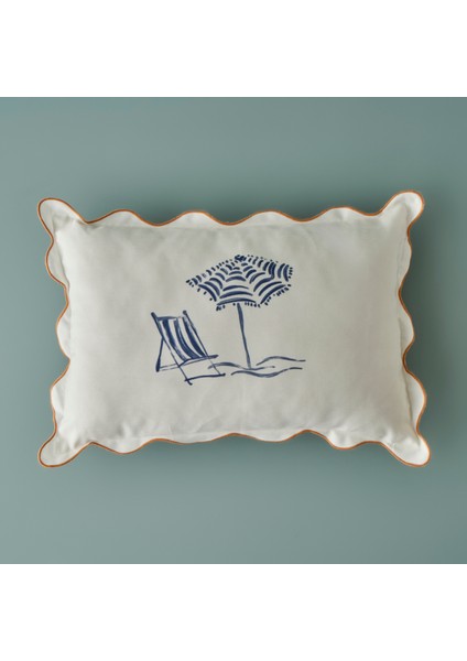 %100 Pamuk Marine Scallop Kırlent Kılıfı Beyaz (35X50 Cm)