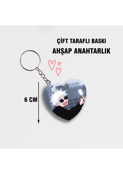 Jujutsu Kaisen Gojo Satoru Kalpli Ahşap Anahtarlık - Çift Taraflı Baskılı