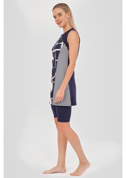 Hızlı Kuruyan Patchwork Sıfır Kol Yarı Kapalı Mayo Lacivert - 24803-25 modelleri