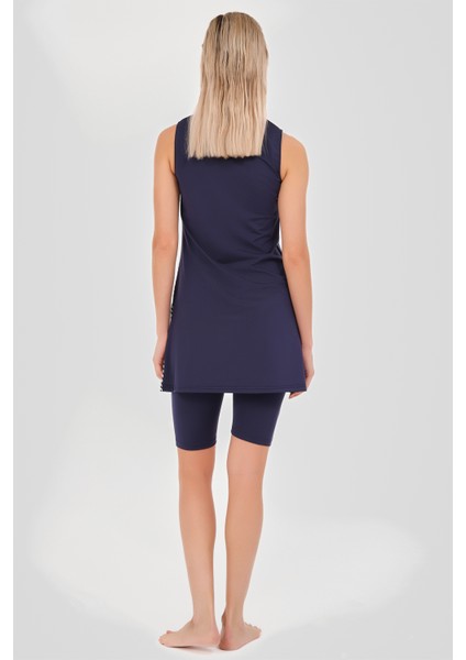 Hızlı Kuruyan Patchwork Sıfır Kol Yarı Kapalı Mayo Lacivert - 24803-25 indirimleri