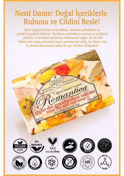 Romantica Lily & Narcissus Katı Sabun 250 gr |Nemlendirici |Leylak Ve Nergis Çiçeği modelleri