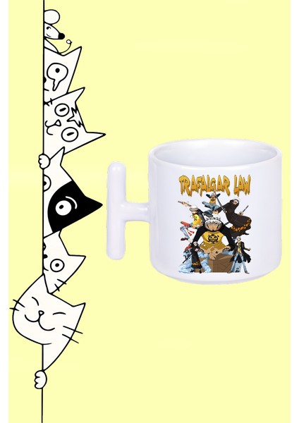 Trafalgar Law Karakter Anine One Piece Tasarım Baskılı Beyaz T Sap Kupa Bardak