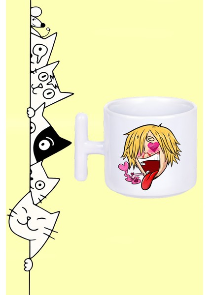 Sanji Karakter Anime One Piece Tasarım Baskılı Beyaz T Sap Kupa Bardak