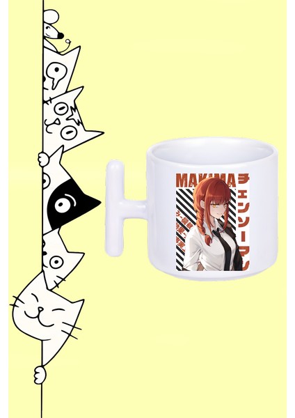 Makima Chainsaw Man Anime Karakter Tasarım Baskılı Beyaz T Sap Kupa Bardak