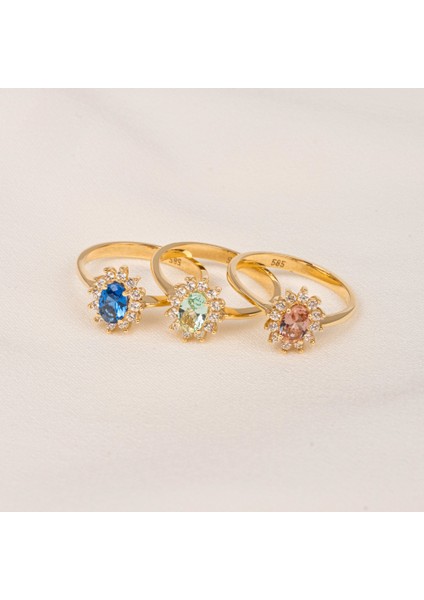 Gümüş Yüzük - Gümüş Yüzük - 1.05 Karat Safir Topaz 0.30 Karat Pırlanta (Signty) Taşlı Vintage 925 Ayar Gümüş Yüzük