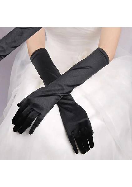 Uzun Boy Ekstra Parlak Saten Eldiven Siyah Renk - 1OL4537-8522